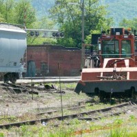 MOW equipment sits in the yard after it got new ballast and ties.