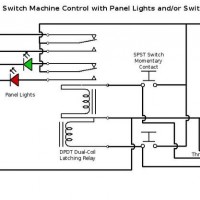 This is a circuit diagram for operating switches using momentary contact push buttons from a panel and having synchronized panel indicator lights and/or switch signal lights.