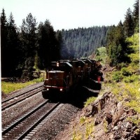 U.P Manifest gliding downgrade at Motanic siding on the La Grande sub