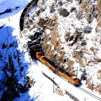 BNSF 9203, SD70ACe, in the deep canyon of the Colorado east of Kremmling, CO.