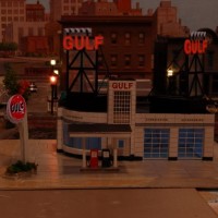 Close up of lit up Gulf Station (I messed up the sign decal)
