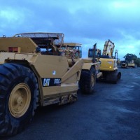 Some heavy equipment in place to start working on the right of way in Petaluma, Ca.