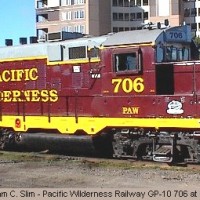 GP-10 LOCOMOTIVE 706 OF THE PACIFIC WILDERNESS RAILWAY. IT IS BEING LEASED FROM THE OHIO CENTRAL.