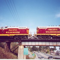 TWO OF THE PACIFIC WILDERNESS RAILWAY'S GP-10 LOCOMOTIVES LEASED FROM THE OHIO CENTRAL RR.
