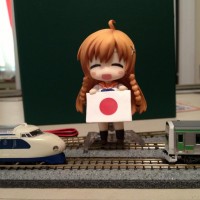 Just for fun, I set up a figure of Mirai, the mascot of a Japanese Culture website that I love with a couple of my N scale Japanese trains.