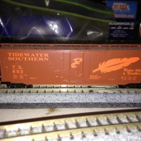 A Micro-Trains Tidewater Southern 50' plug door custom painted by The Freight Yard.