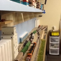 All that is left to do in sky blue is the wall above the sky board and the shelf.