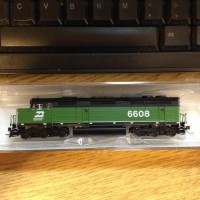 An Athearn N scale Burlington Northern F45.