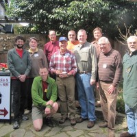 the whole crew: Rene kneeling then standing (l to right) Gary H , Gary J, Len, Brian, Mike, John, Rich, Jack and Al