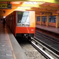 Mexico City Metro (Subway) train at grade level station