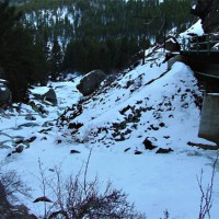 Frozen South Boulder Creek, at Bridge 36.45