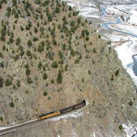 DPU of a coal load enters Tunnel 39 in Gore Canyon