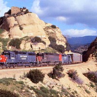 SP freight in Santa Susana Pass - 1984