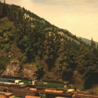 Scenery to backdrop transition photo (N-scale_BNSF Ella Taylor Sub)