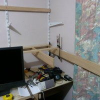 Benchwork on the wall, staging deck